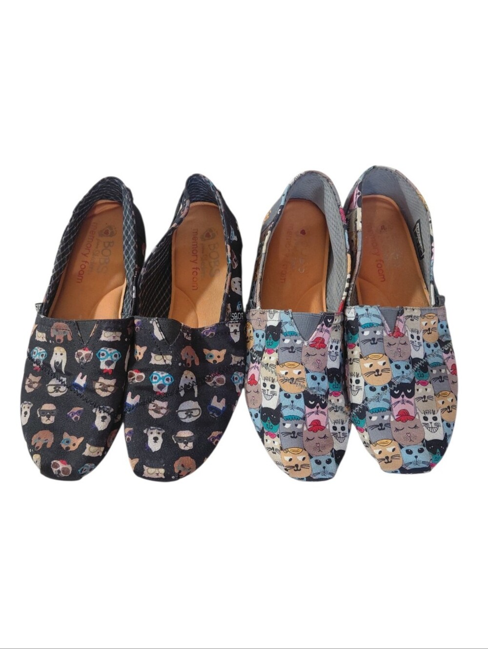 BOBS from Skechers 2 Pair Og Slip-On Shoes Cat & Dog Print Sneakers Size 7